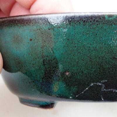 Ceramic bonsai bowl 9 x 7.5 x 3.5 cm, color green-black - 2