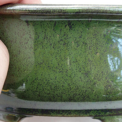 Ceramic bonsai bowl 11 x 8.5 x 5.5 cm, green-metal color - 2