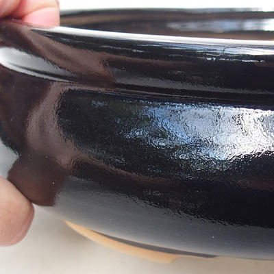 Ceramic bonsai bowl H 21 - 23 x 23 x 7 cm, black glossy - 2