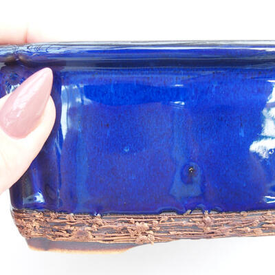 Bonsai bowl + saucer H 50 - bowl 16.5 x 12 x 6 cm, saucer 17 x 12.5 x 1.5 cm, Blue scratched - 2