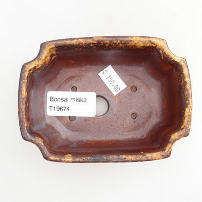 Ceramic bonsai bowl 12 x 8,5 x 4 cm, brown-yellow color - 3