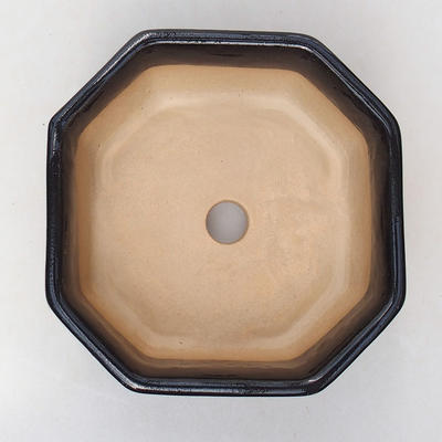 Ceramic bonsai bowl H 13 - 11,5 x 11,5 x 4,5 cm, black glossy - 3