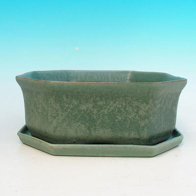 Bonsai bowl + tray H 13 - bowl11,5 x 11,5 x 4,5 cm, tray 11,5 x 11,5 x 1 cm, green - bowl 11,5 x 11,5 x 4,5 cm, podmiska 11,5 x 11,5 x 1 cm - 4