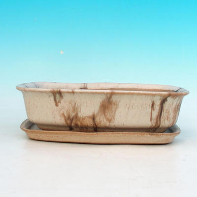 Bonsai bowl + tray H02 - tray 19 x 13,5 x 5 cm, tray 17 x 12 x 1 cm, beige - bowl 19 x 13,5 x 5 cm, tray 17 x 12 x 1 cm - 4