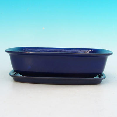 Bonsai bowl + tray H02 - tray 19 x 13,5 x 5 cm, tray 17 x 12 x 1 cm, blue - bowl 19 x 13,5 x 5 cm, tray 17 x 12 x 1 cm - 4