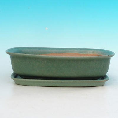 Bonsai bowl tray H10 - bowl 37 x 27 x 10 cm, tray 34 x 23 x 2 cm, green- bowl 37 x 27 x 10 cm, tray 34 x 23 x 2 cm - 4