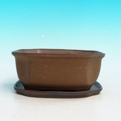 Bonsai bowl H31 - bowl 14,5 x 12,5 x 6 cm, bowl 14,5 x 12,5 x 1 cm, brown - bowl 14,5 x 12,5 x 6 cm, tray 14,5 x 12,5 x 1 cm - 4