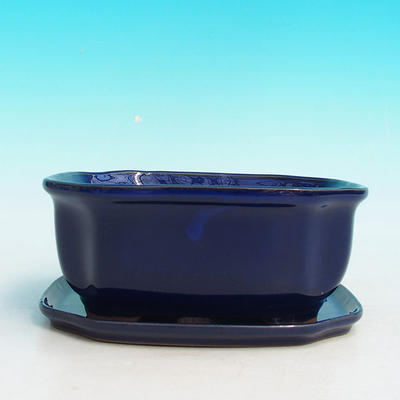 Bonsai bowl H31 - bowl 14,5 x 12,5 x 6 cm, bowl 14,5 x 12,5 x 1 cm, blue - bowl 14,5 x 12,5 x 6 cm, tray 14,5 x 12,5 x 1 cm - 4
