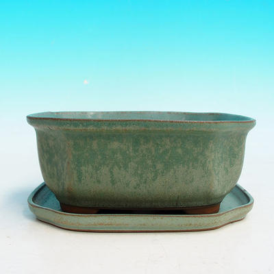 Bonsai bowl H31 - bowl 14,5 x 12,5 x 6 cm, bowl 14,5 x 12,5 x 1 cm, green - bowl 14,5 x 12,5 x 6 cm, tray 14,5 x 12,5 x 1 cm - 4