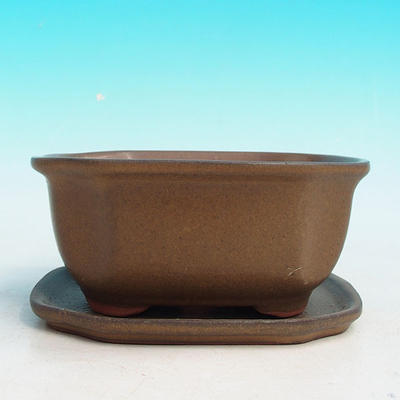 Bonsai bowl tray H32 - bowl 12.5 x 10.5 x 6 cm, tray 12.5 x 10.5 x 1 cm, brown bowl 12.5 x 10.5 x 6 cm, tray 12.5 x 10.5 x 1 cm - 4