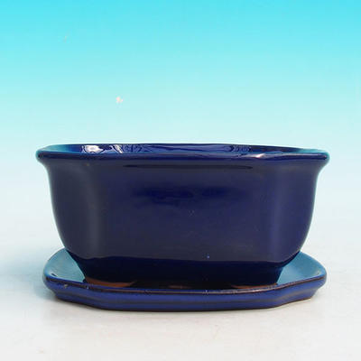 Bonsai bowl tray H32 - bowl 12.5 x 10.5 x 6 cm, tray 12.5 x 10.5 x 1 cm, blue bowl 12.5 x 10.5 x 6 cm, tray 12.5 x 10.5 x 1 cm - 4