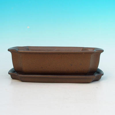 Bonsai bowl tray H03 - 16,5 x 11,5 x 5 cm, tray 16,5 x 11,5 x 1 cm, brown - 16,5 x 11,5 x 5 cm, tray 16,5 x 11,5 x 1 cm - 4