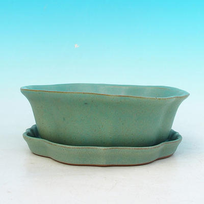 Bonsai bowl tray H06 - bowl 14,5 x 14,5 x 4,5, tray 13,5 x 13,5 x 1,5 cm, blue - bowl 14,5 x 14,5 x 4,5, tray 13,5 x 13,5 x 1,5 cm - 4